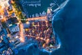 Aerial view of the Old Town Budva at night Royalty Free Stock Photo