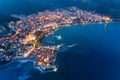 Aerial view of the Old Town Budva at night Royalty Free Stock Photo