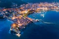 Aerial view of the Old Town Budva at night Royalty Free Stock Photo