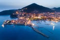 Aerial view of the Old Town Budva at night Royalty Free Stock Photo