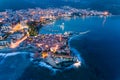 Aerial view of the Old Town Budva at night Royalty Free Stock Photo