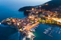 Aerial view of the Old Town Budva at night Royalty Free Stock Photo