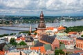 Aerial view of Old Town and Daugava River from Saint Peter`s Church
