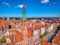 Aerial view of the old town in Gdansk with amazing architecture at summer, Poland