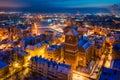 Aerial view of the old town in Gdansk city at winter dawn, Poland