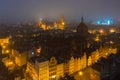 Aerial view of the old town in Gdansk city at winter dusk, Poland Royalty Free Stock Photo