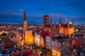 Aerial view of the old town of Gdansk by night, Poland Royalty Free Stock Photo