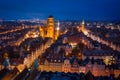 Aerial view of the old town of Gdansk by night, Poland Royalty Free Stock Photo