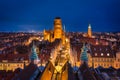 Aerial view of the old town of Gdansk by night, Poland Royalty Free Stock Photo