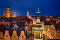 Aerial view of the old town of Gdansk by night, Poland Royalty Free Stock Photo