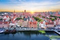 Aerial view of Old Town of Gdansk on sunset Royalty Free Stock Photo