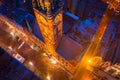 Aerial view of old town hall in Gdansk city at dawn, Poland Royalty Free Stock Photo