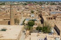 Aerial view of the old town of Khiva with Juma mosque minaret, Uzbekist