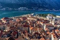 Aerial view of the old town of Kotor, Montenegro Royalty Free Stock Photo