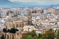 Aerial view of the old town of Malaga, Spain and its cathedral known as `La Manquita`