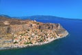 Aerial view of the old town of Monemvasia in Lakonia of Peloponnese, Greece