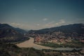 Aerial view on old town Mtskheta and confluence of the rivers Kura and Aragvi