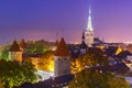 Aerial view old town at night, Tallinn, Estonia Royalty Free Stock Photo