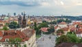 Aerial view of the Old Town pier architecture and Charles Bridge over Vltava river timelapse in Praha. Prague, Czech Royalty Free Stock Photo