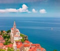 Aerial view of old town of Piran city. Royalty Free Stock Photo