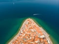 Aerial view of old town Piran, Slovenia, Europe. Summer vacations tourism concept background. Royalty Free Stock Photo