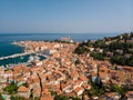 Aerial view of old town Piran, Slovenia, Europe. Summer vacations tourism concept background. Royalty Free Stock Photo