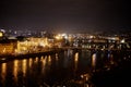 Aerial view of Old Town and Prague Castle at sunset in Prague, Czech Republic Prague bridges at dusk, shot from a bird`s eye view Royalty Free Stock Photo