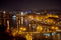 Aerial view of Old Town and Prague Castle at sunset in Prague, Czech Republic Prague bridges at dusk, shot from a bird`s eye view Royalty Free Stock Photo