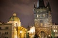 Aerial view of Old Town and Prague Castle at sunset in Prague, Czech Republic Prague bridges at dusk, shot from a bird`s eye view Royalty Free Stock Photo