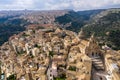 Aerial view of the old town of Ragusa and a winding road. Sicily Island Italy Royalty Free Stock Photo