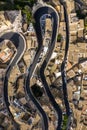 Aerial view of the old town of Ragusa and a winding road. Sicily Island Italy Royalty Free Stock Photo
