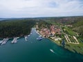 Aerial view of old town Skradin at the Krka river, Croatia Royalty Free Stock Photo