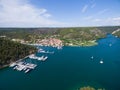 Aerial view of old town Skradin at the Krka river, Croatia Royalty Free Stock Photo