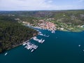 Aerial view of old town Skradin at the Krka river, Croatia Royalty Free Stock Photo