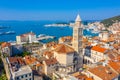 aerial view of old town of Split dominated by belltower of Saint Domnius cathedral, Croatia
