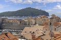 Aerial view of Old Town (Stari Grad) with Old Port from medieval City Walls by Adriatic Sea, Dubrovnik, Croatia Royalty Free Stock Photo