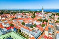 Aerial view of the Old Town of Tallinn, Estonia, with its colorful roofs and historic architecture