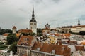 Aerial view of Old Town in Tallinn with Toompea Castle,Estonia.Medieval city in the Baltics.Beautiful European cityscape.Summer