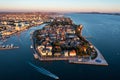 Aerial view of the Old Town of Zadar, Croatia. Aerial shot of Zadar old town, famous tourist attraction in Croatia. City of Zadar