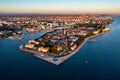 Aerial view of the Old Town of Zadar, Croatia. Aerial shot of Zadar old town, famous tourist attraction in Croatia. City of Zadar