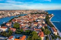 Aerial view of the Old Town of Zadar, Croatia. Aerial shot of Zadar old town, famous tourist attraction in Croatia. City of Zadar