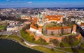 Aerial view of old Wawel Castle by the river in Krakov