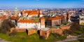 Aerial view of old Wawel Castle by the river in Krakov