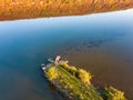 Aerial view of old wood pier at the sunset Royalty Free Stock Photo