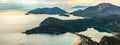 Aerial view of Oludeniz beach, Fethiye district, Turkey. Turquoise Coast of southwestern Turkey. Blue Lagoon on Lycian Way. Travel