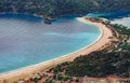 Aerial view of Oludeniz beach, Fethiye district, Turkey. Turquoise Coast of southwestern Turkey. Blue Lagoon on Lycian Way.