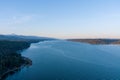 Aerial view of the Olympic Mountains and the Puget Sound at sunset from Potlatch, Washington in March 2023 Royalty Free Stock Photo