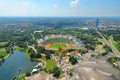 Aerial view of Olympic Park Olympiapark with Olympic Stadium Olympiastadion, Munich MÃÂ¼nchen, Bavaria Bayern, Germany Deut Royalty Free Stock Photo