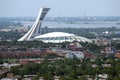 Aerial view of The Olympic Stadium & Montreal city in Quebec, Canada. Royalty Free Stock Photo