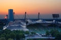 Aerial view of the Olympic Stadium at sunset in Muenchen, Bayern, Germany Royalty Free Stock Photo